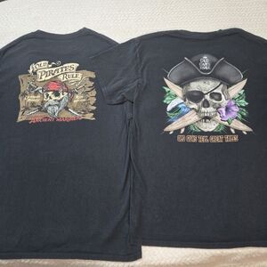 Old Guys Rule Man's Black T-Shirt Size Large Pirate Theme Bundle of 2